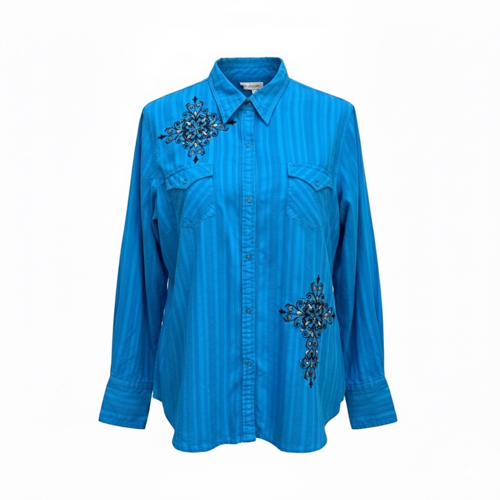 Roper Womenโs Western Snap Front Embroidered Embellished Shirt Size Xlarge